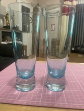 2 x 1950's Handblown Blue Tinted Pilsner Beer Glasses