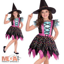 Spotted Skirt Girls Witch Fancy Dress Halloween Kids Childs Witches Costume