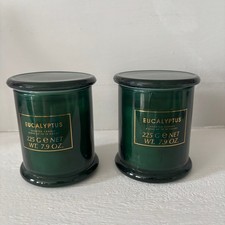 NEW 2 x Eucalyptus Scented Candles, Medium 7.9oz Green Glass Jar Beautiful Scent