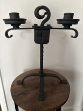 Black Matte Wrought Iron Candlestick Double Candle Holder Gothic Ornate Heavy