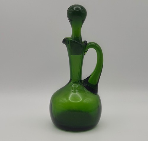 Vintage green glass carafe jug - vintage,