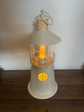 Cream Ivory Metal Lighthouse Lantern Lamp Battery Operated Coastal Decor