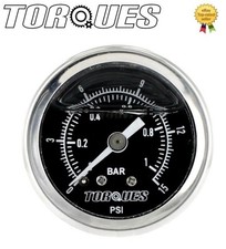 Torques Analog Fuel Pressure Gauge 1/8" NPT Black Back Fed 0-1 BAR / 0-15 PSI