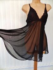 N35 ULTRA SHEER BLACK LACE & SOFT MESH HI LOW BABYDOLL NIGHTIE 8/10/12 32-38"