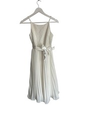 Monsoon Ivory Girls Dress Bridesmaid Pleated Lace Bow Waist Size 12 Years