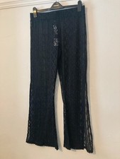 Primark Black Lace Slit Flared Trousers Festival Boho Hippy Beach Cover Up BNWT