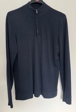 Sunspel Men's Navy Blue Zip-Neck Jumper 100% Merino Wool Size Medium