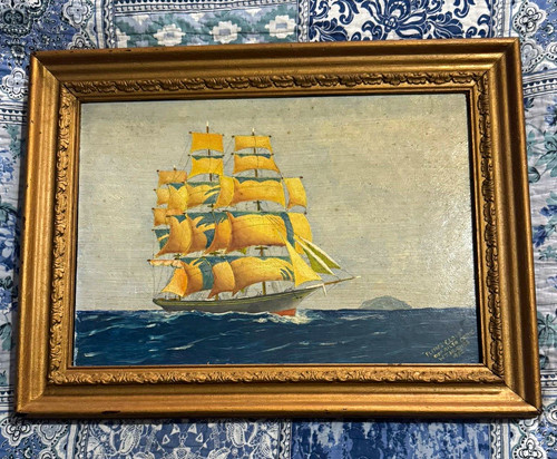 Vintage maritime oil painting - vintage,