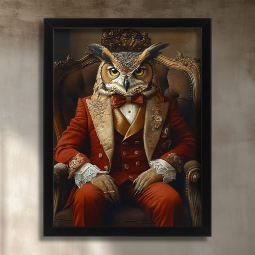 Owl suit art print - a,