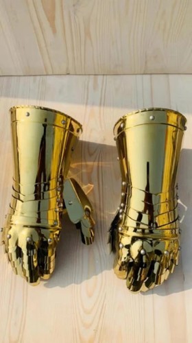 Medieval steel golden gloves