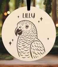 African Grey Parrot Christmas Bauble Ornament Xmas Engraved Personalised Gift