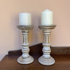 Farmhouse Rustic Wooden Candle Holders x2 Home Decor Pilar Candles 22cm Tall GC