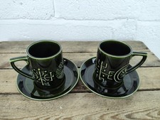 2 x Portmeirion Green Totem Coffee Cans and Saucers By Susan Williams-Ellis