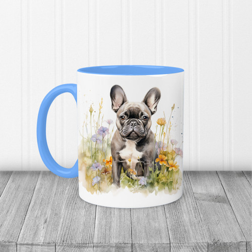 Dark french bulldog - bulldog, flowers