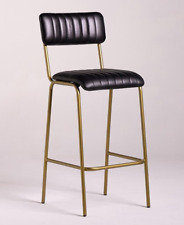 NEW ~ Diner Bar Stool BLACK Real Leather Seat ~ Antique Brass Metal Frame 75cm