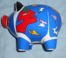 itzenhoff Ambrogio Pozzi Sieger Design Mr Piggy Blue Red Large Money Piggy Bank