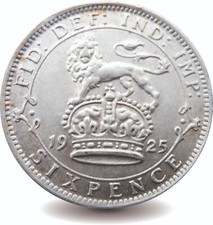 1925 Sixpence - Silver George V British Coin  Royal Mint - 100 years old 
