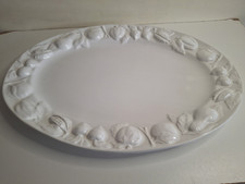 Italian Large Oval Platter Serving Plate White Embossed Fruit Turkey 47x35cm