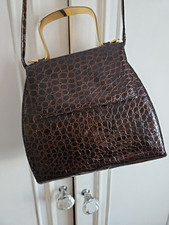 STUART WEITZMAN Small Brown Crocodile Print Embossed Vintage 1980s Handbag 