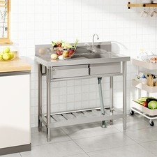 Commercial Stainless Steel Freestanding Kitchen Sink Utility Sink with Faucet