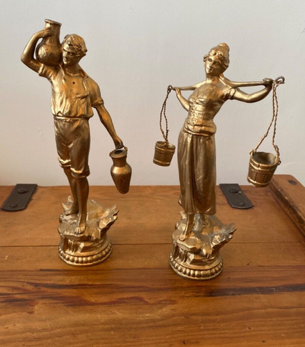 Pair vintage spelter gilt - a,