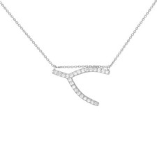 Rachel Koen Sideways Wishbone Necklace 14K White Gold 0.24Cttw