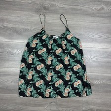 Tucker Silk Floral Striped Tank Top Metallic Threading Sleeveless Blouse S