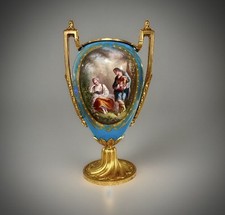 Sevres Style Vase Ormolu Mounted Turquoise-Ground painted Late 19th Century