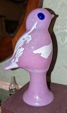 Vintage Studio Art Glass Bird Sculpture Pink White Murano Borowski Style