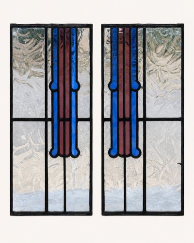 Pair antique art deco stained - art,