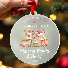 First Christmas As A Family Of 3 Three Mummy Daddy Baby Xmas Bauble With Red Bag