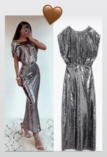 ZARA SILVER SEQUIN LONG DRESS