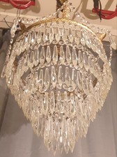 A Fabulous Large Antique Vintage Brass & Crystal 5 Tier Wedding Cake Chandelier