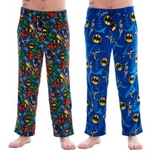 Official Batman Design 2pk Mens Soft Fleece Pyjama Trouser Bottoms Night Wear