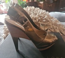 Spanish Designer Pura Lopez Gold Funky Heels Size 5.5 Rrp £189.99 All Leather 