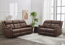 Tan Brown Quality Fabric Reclining 3 Seater + 2 Seater Sofa Suite COLORADO