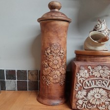 Artisan Quantock Pottery sunflower 15" spaghetti jar pot + lid canister Somerset