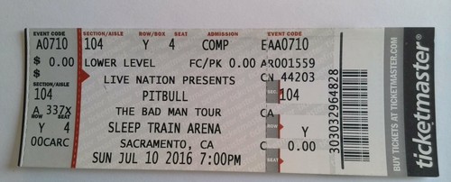 Pitbull ticket stub 2016 sleep - ticket,