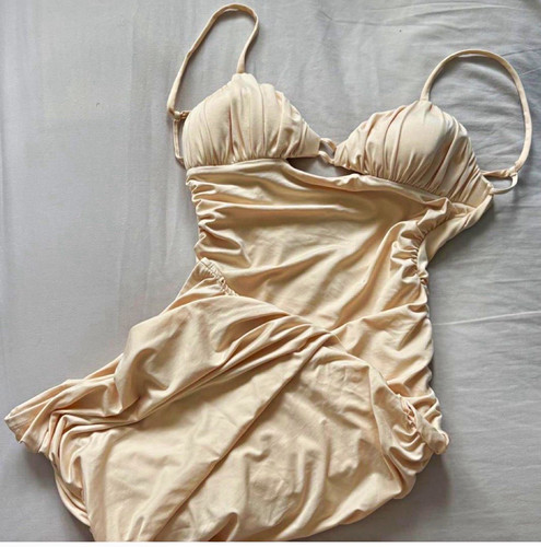 Beige ruched bodycon midi - bodycon,