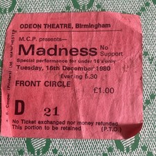 1980 Madness Concert Ticket Under 16s Rare
