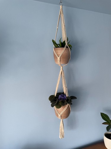 Macrame double plant hanger - double,