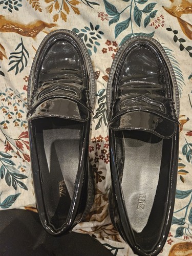 Zara black patent wedge sole - black,
