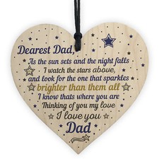 Dad Memorial Plaque Birthday Christmas Tree Decoration Wooden Heart Bauble Gift