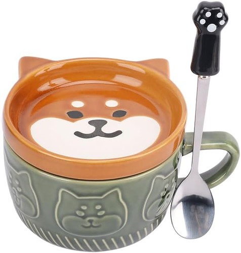 Green cat lid mug with - cat,