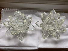 Pair JM by Julien Macdonald Crystal Lotus Tealight Candle Holders – Sparkling Gl