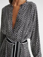 Reiss Laria Stripe Cuff Print Flippy Mini Dress Black Pockets Belt Uk 10 RRP£198