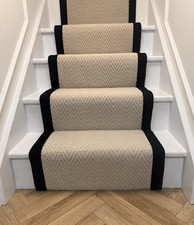 Herringbone Carpet Stair Runner 7M X 60cm Colour Berber with Black Taped Edge.