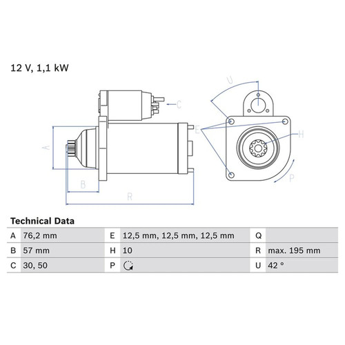 Bosch starter motor 12v - 12v, 1.1kw