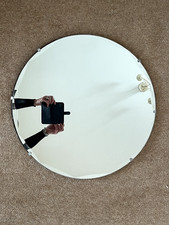 ANTIQUE ROUND BEVEL EDGED MIRROR, 20 ins Diameter, with Wooden Back & Chain