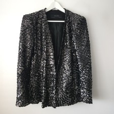 Zara Sequin Silver Blazer Jacket Embellished Size XL Extra Large 14 16 